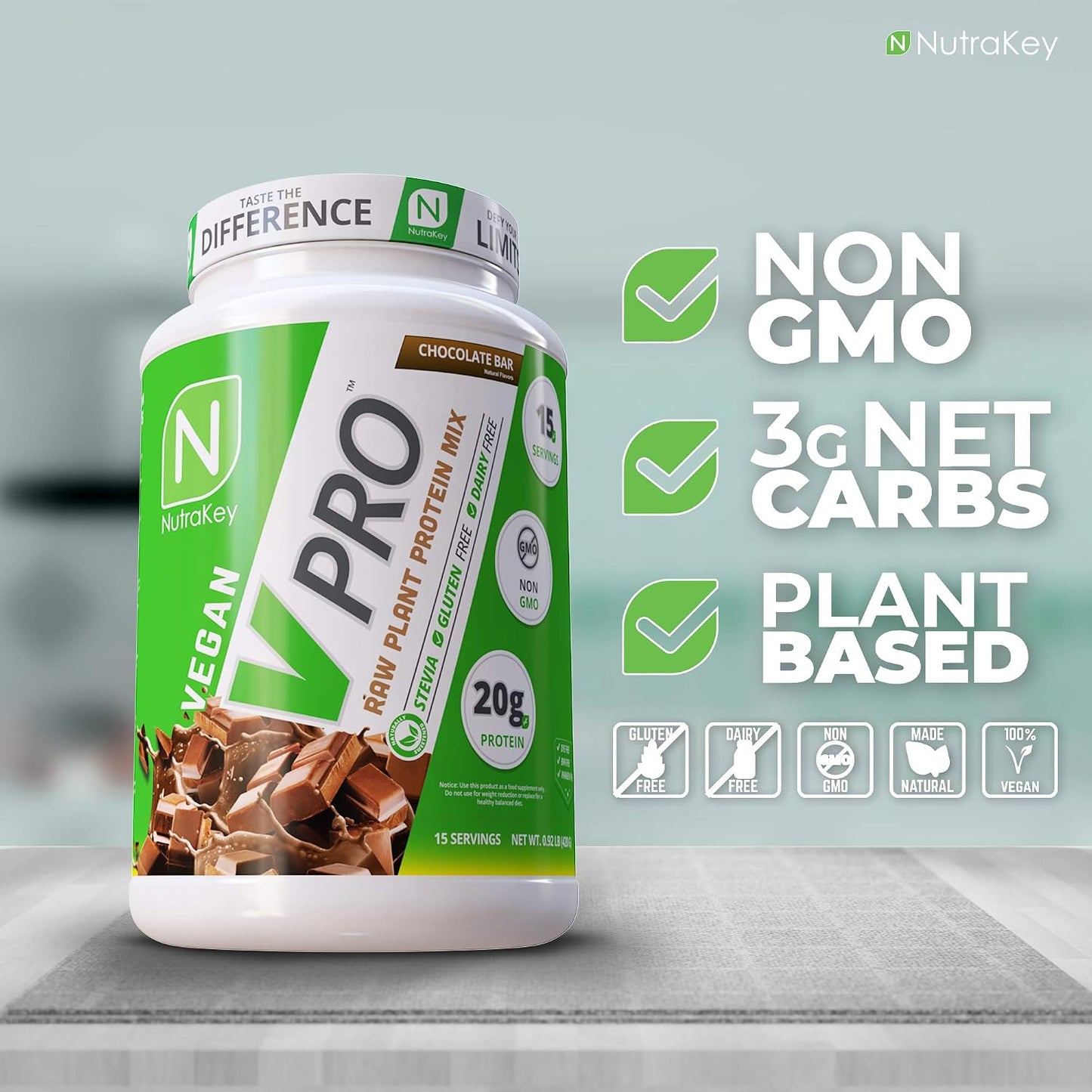 NutraKey V-Pro, Raw Plant Protein Powder, Organic, Vegan, Low Carb, Gluten Free with with 20g of Protein (Vanilla Cookie) 1.78-Pound.