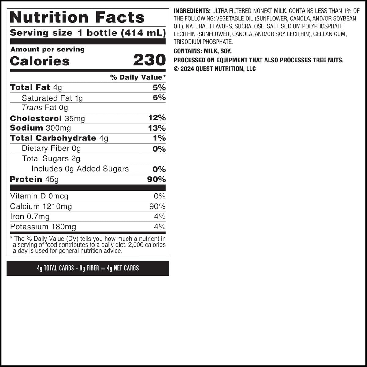 Quest Nutrition Chocolate Protein Shake, 45g Protein, 2g Sugar, 4g Net Carbs, Ready to Drink, Gluten Free, 12 Count | 45g Complete Protein, Ready to Drink, 4g Net Carbs, Gluten Free, Ultrafiltered Nonfat Milk, High Protein, 14 Fl Oz Bottles