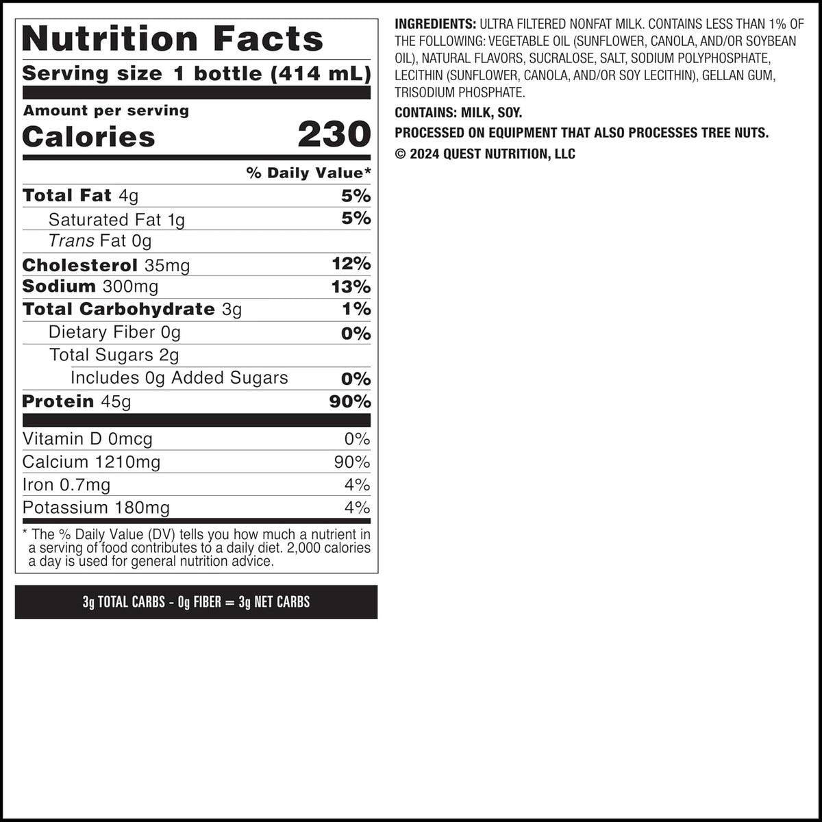 Quest Nutrition Chocolate Protein Shake, 45g Protein, 2g Sugar, 4g Net Carbs, Ready to Drink, Gluten Free, 12 Count | 45g Complete Protein, Ready to Drink, 4g Net Carbs, Gluten Free, Ultrafiltered Nonfat Milk, High Protein, 14 Fl Oz Bottles