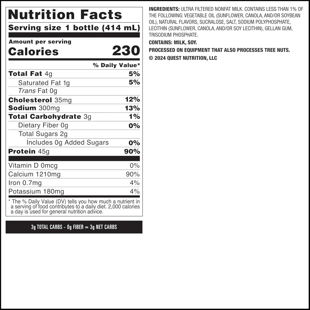 Quest Nutrition Chocolate Protein Shake, 45g Protein, 2g Sugar, 4g Net Carbs, Ready to Drink, Gluten Free, 12 Count | 45g Complete Protein, Ready to Drink, 4g Net Carbs, Gluten Free, Ultrafiltered Nonfat Milk, High Protein, 14 Fl Oz Bottles