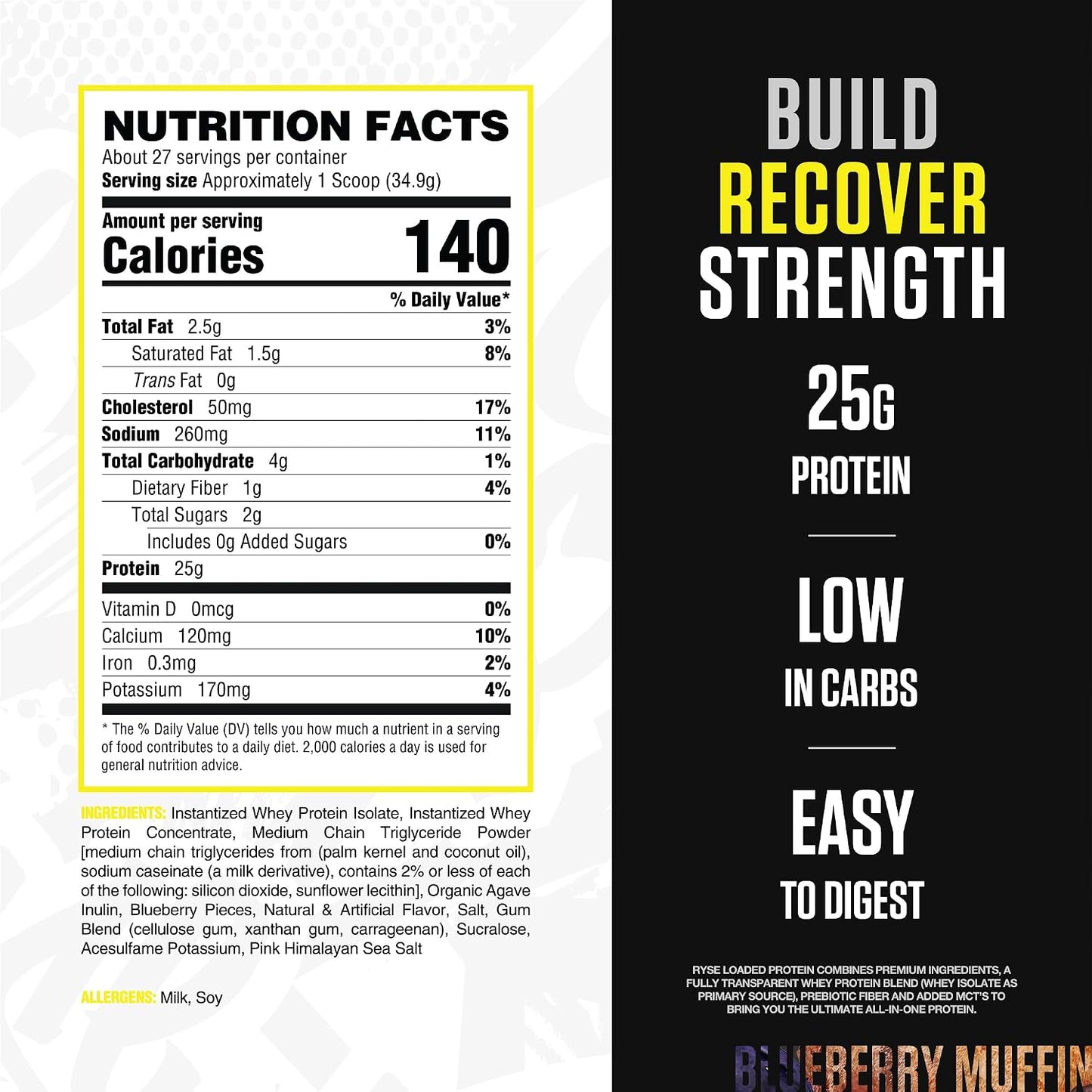 RYSE Loaded Protein Powder - Cinnamon Toast - 25g Whey Protein Isolate & Concentrate with Prebiotic Fiber & MCTs - Low Carb, Low Sugar, Digestive-Friendly - 20 Servings / 1.5 lb Tub