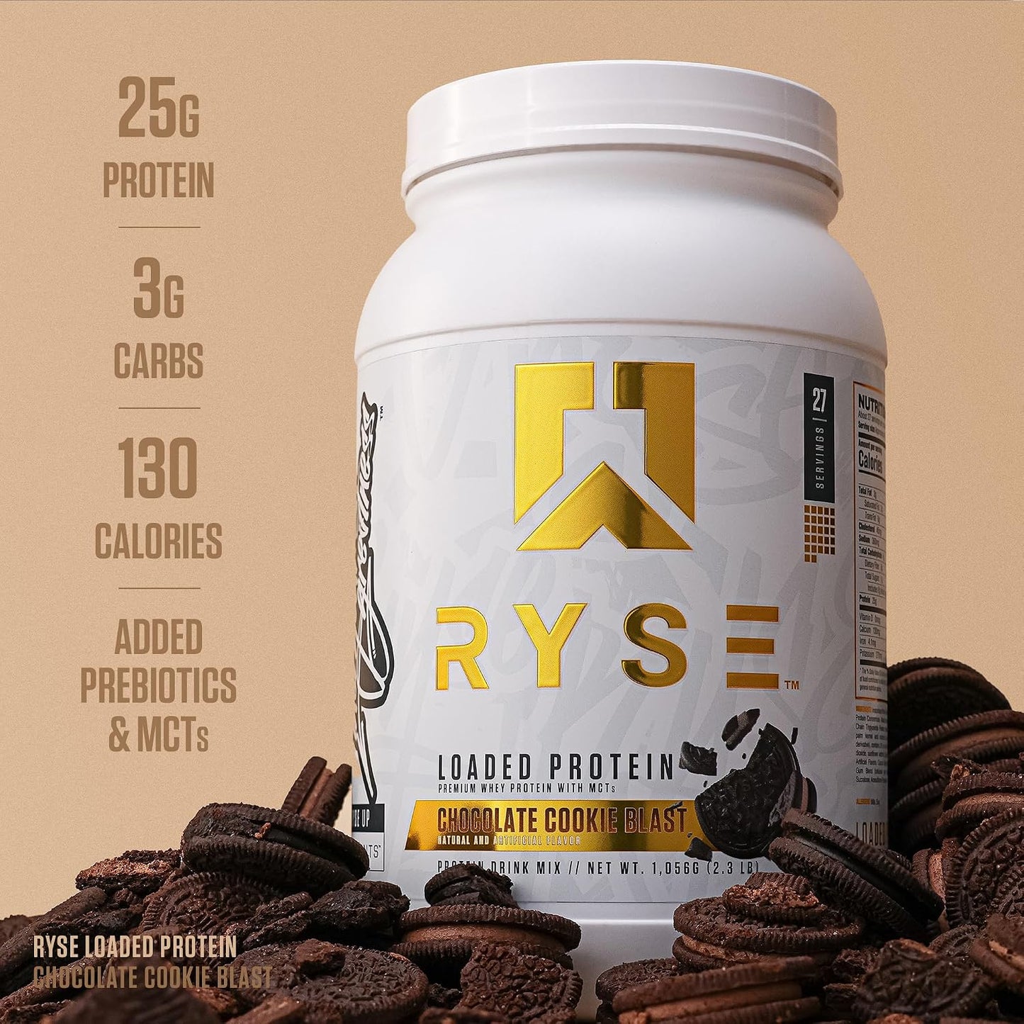 RYSE Loaded Protein Powder - Cinnamon Toast - 25g Whey Protein Isolate & Concentrate with Prebiotic Fiber & MCTs - Low Carb, Low Sugar, Digestive-Friendly - 20 Servings / 1.5 lb Tub