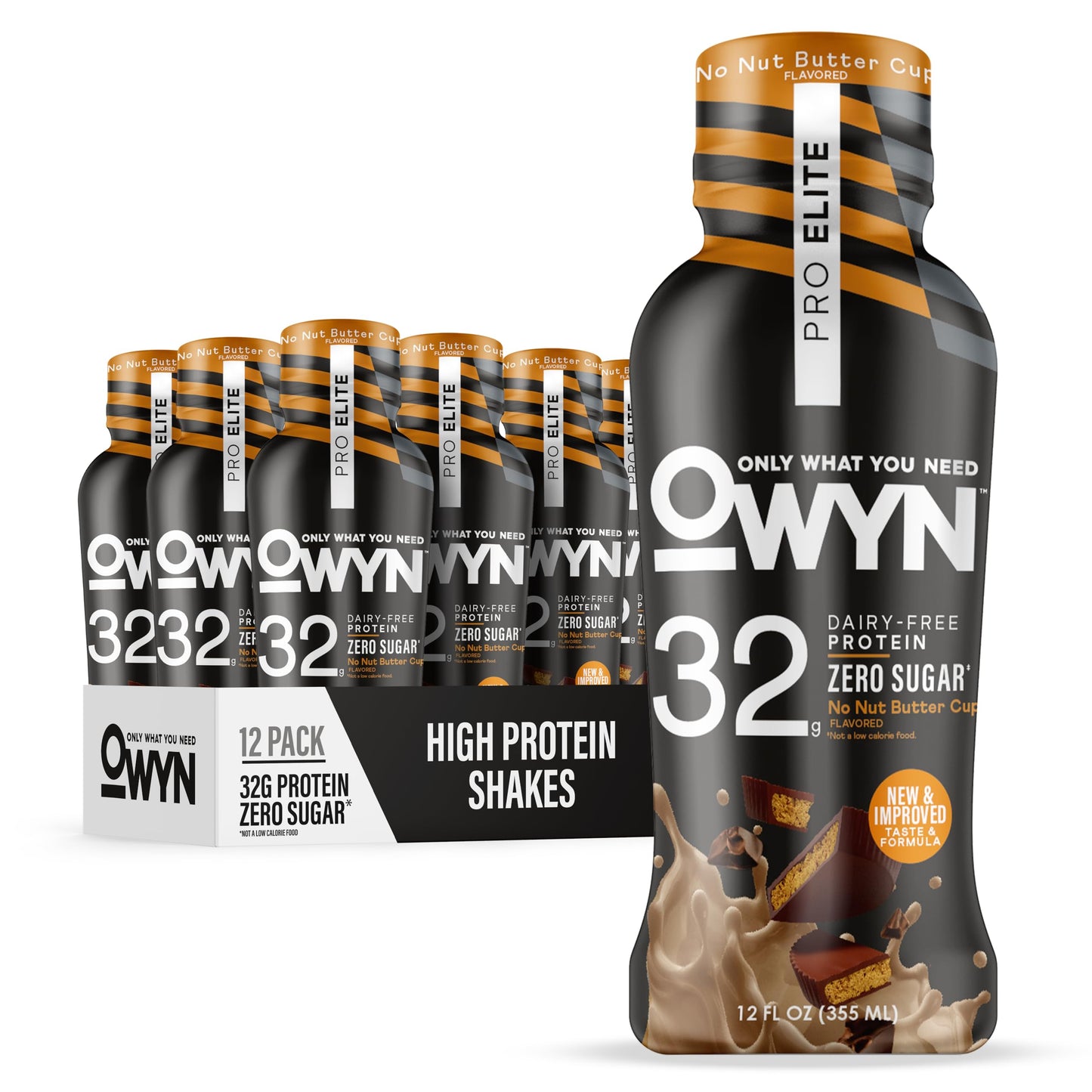 OWYN Only What You Need 32g Chocolate Flavored Protein Shake, 12 Ct | 32g Protein, Zero Sugar, 3g Fiber, Dairy Free, Plant Protein, Gluten Free, Individual 12fl oz Bottles