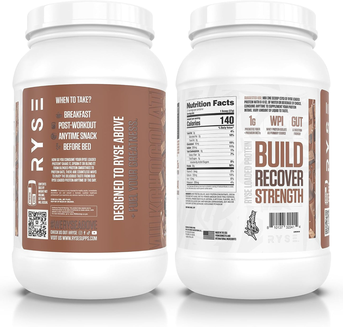 RYSE Loaded Protein Powder - Cinnamon Toast - 25g Whey Protein Isolate & Concentrate with Prebiotic Fiber & MCTs - Low Carb, Low Sugar, Digestive-Friendly - 20 Servings / 1.5 lb Tub
