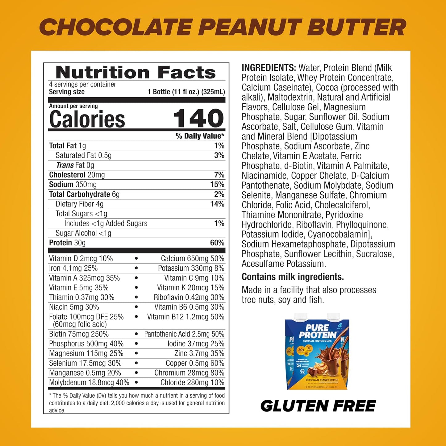 Pure Protein Chocolate Protein Shake, 30g Complete Protein, Ready to Drink and Keto-Friendly, Vitamins A, C, D, and E plus Zinc to Support Immune Health, 11oz Bottles, 12 Pack | Ready to Drink and Keto-Friendly, Vitamins A, C, D, and E plus Zinc to Suppor
