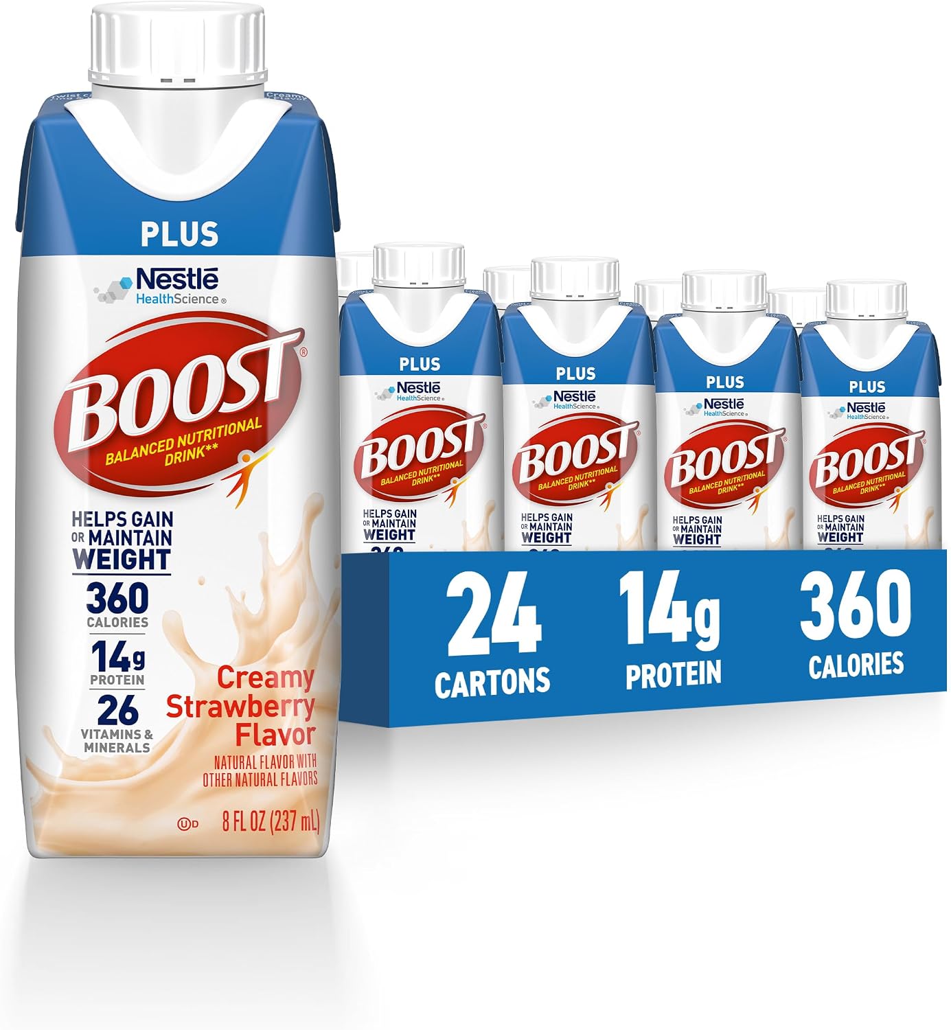 BOOST Plus Nutritional Drink, Rich Chocolate, 8 fl oz (Pack of 24) | Balanced, 8 FL OZ