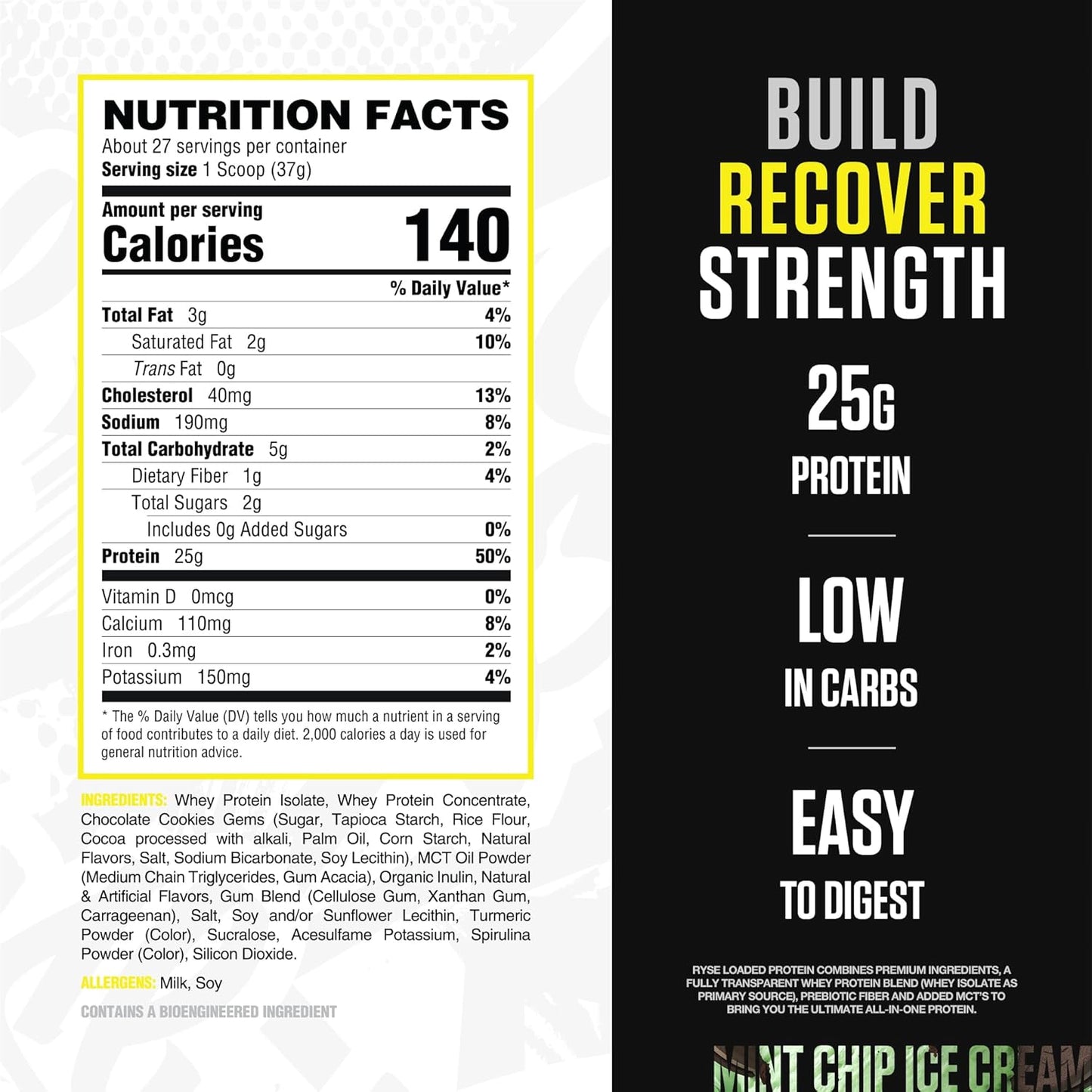 RYSE Loaded Protein Powder - Cinnamon Toast - 25g Whey Protein Isolate & Concentrate with Prebiotic Fiber & MCTs - Low Carb, Low Sugar, Digestive-Friendly - 20 Servings / 1.5 lb Tub