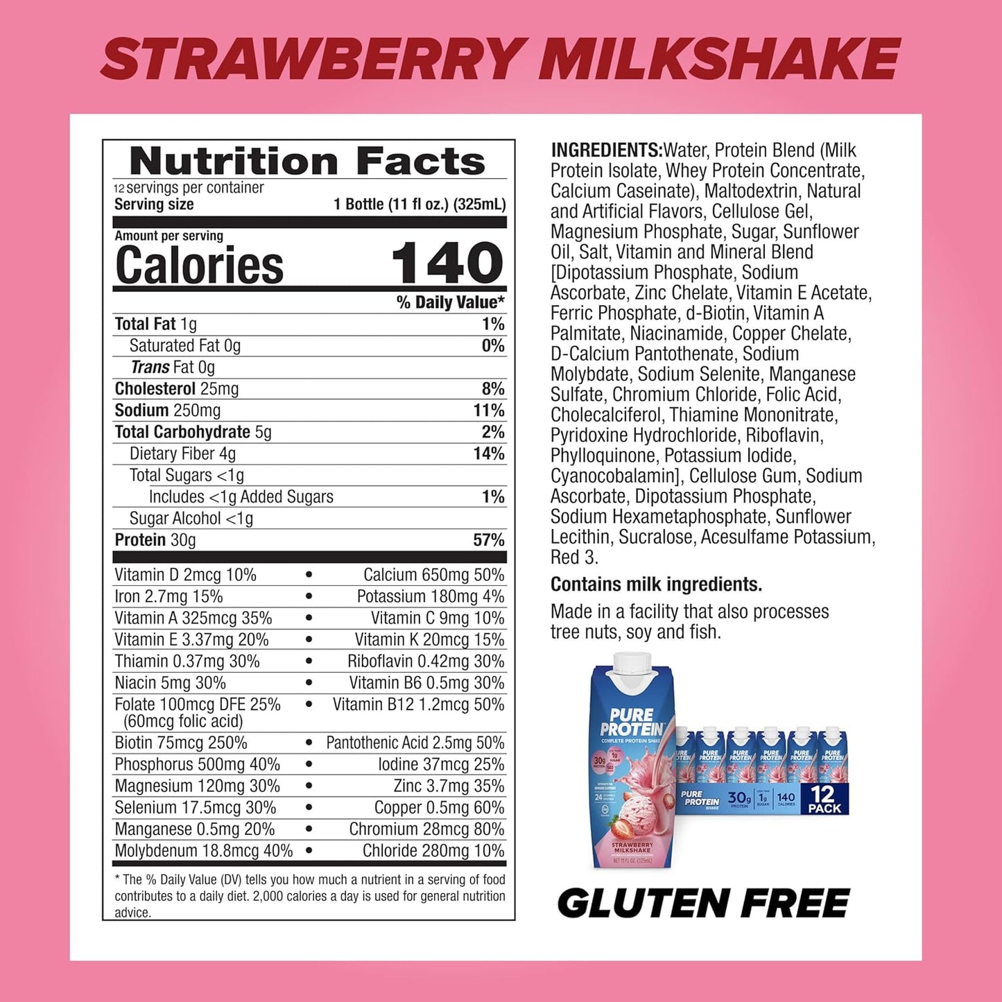 Pure Protein Chocolate Protein Shake, 30g Complete Protein, Ready to Drink and Keto-Friendly, Vitamins A, C, D, and E plus Zinc to Support Immune Health, 11oz Bottles, 12 Pack | Ready to Drink and Keto-Friendly, Vitamins A, C, D, and E plus Zinc to Suppor