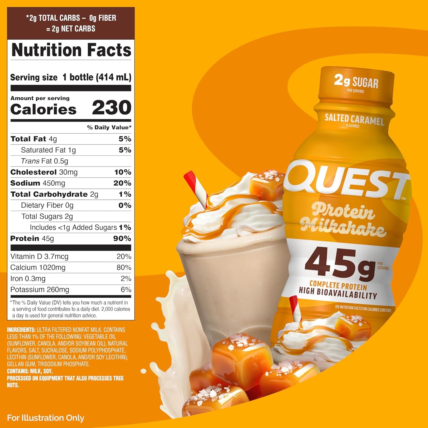 Quest Nutrition Chocolate Protein Shake, 45g Protein, 2g Sugar, 4g Net Carbs, Ready to Drink, Gluten Free, 12 Count | 45g Complete Protein, Ready to Drink, 4g Net Carbs, Gluten Free, Ultrafiltered Nonfat Milk, High Protein, 14 Fl Oz Bottles