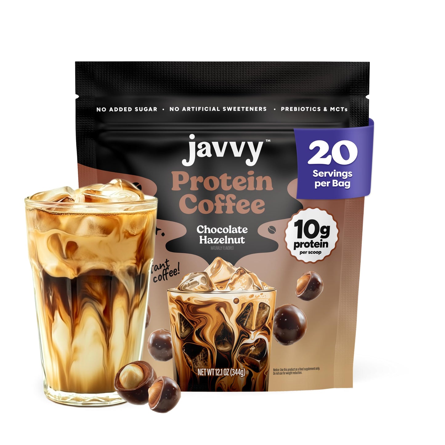 Javvy Protein Iced Coffee - Premium Whey Protein & Iced Coffees, 100% Natural Cold Brew, Zero Artificial Flavors & Sweeteners, 80mg Caffeine, No Added Sugar, 20 Servings, Caramel, 1 Pack