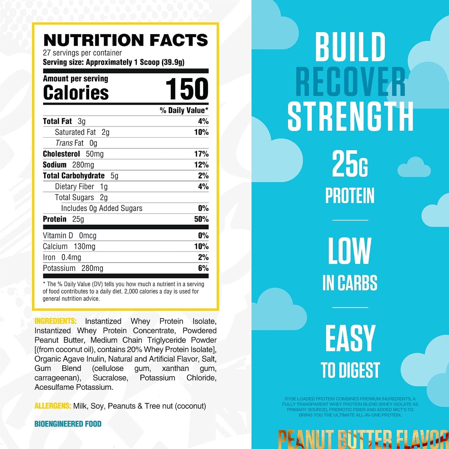 RYSE Loaded Protein Powder - Cinnamon Toast - 25g Whey Protein Isolate & Concentrate with Prebiotic Fiber & MCTs - Low Carb, Low Sugar, Digestive-Friendly - 20 Servings / 1.5 lb Tub