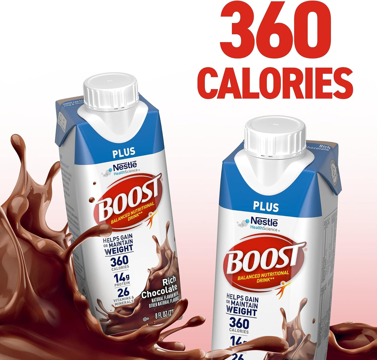 BOOST Plus Nutritional Drink, Rich Chocolate, 8 fl oz (Pack of 24) | Balanced, 8 FL OZ