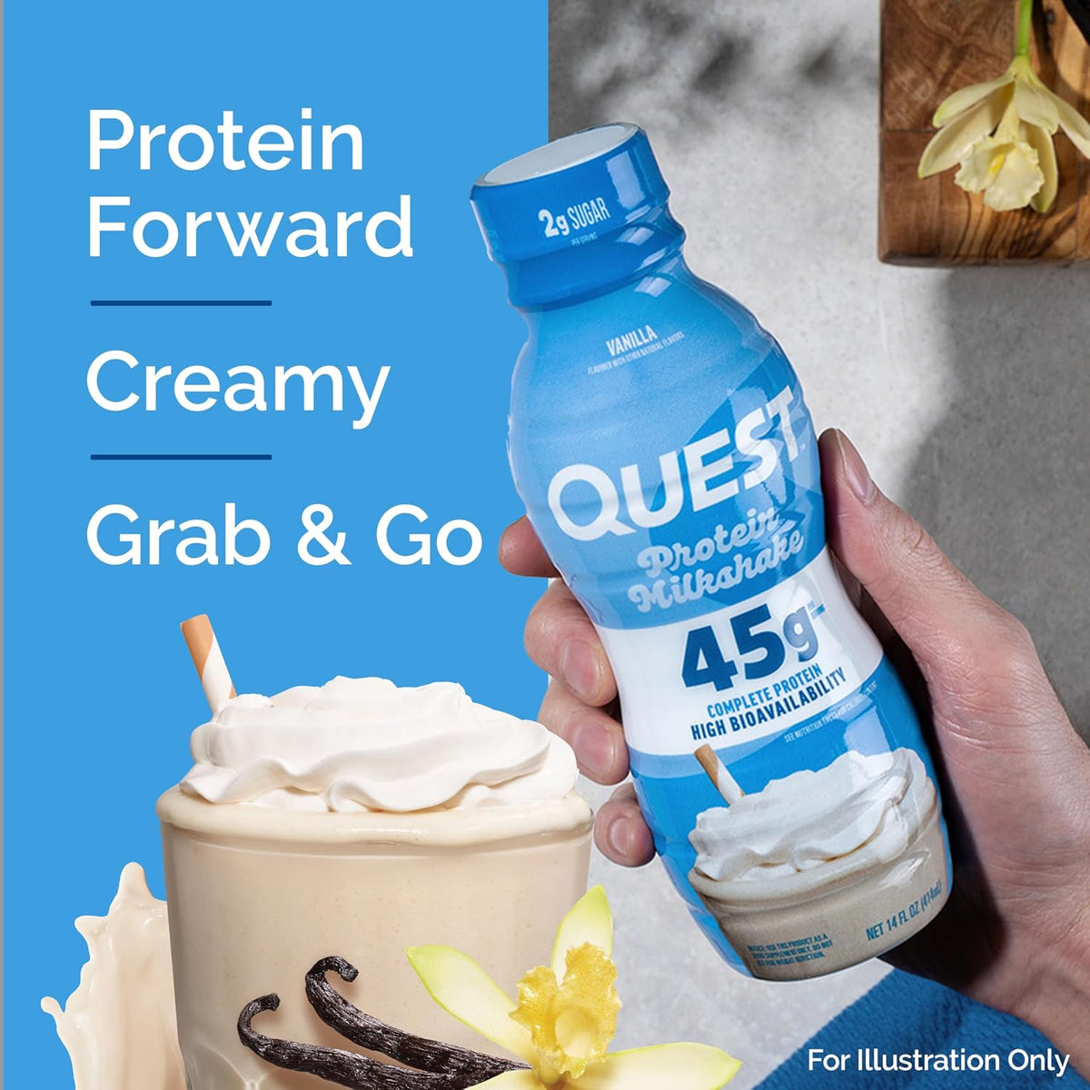 Quest Nutrition Chocolate Protein Shake, 45g Protein, 2g Sugar, 4g Net Carbs, Ready to Drink, Gluten Free, 12 Count | 45g Complete Protein, Ready to Drink, 4g Net Carbs, Gluten Free, Ultrafiltered Nonfat Milk, High Protein, 14 Fl Oz Bottles