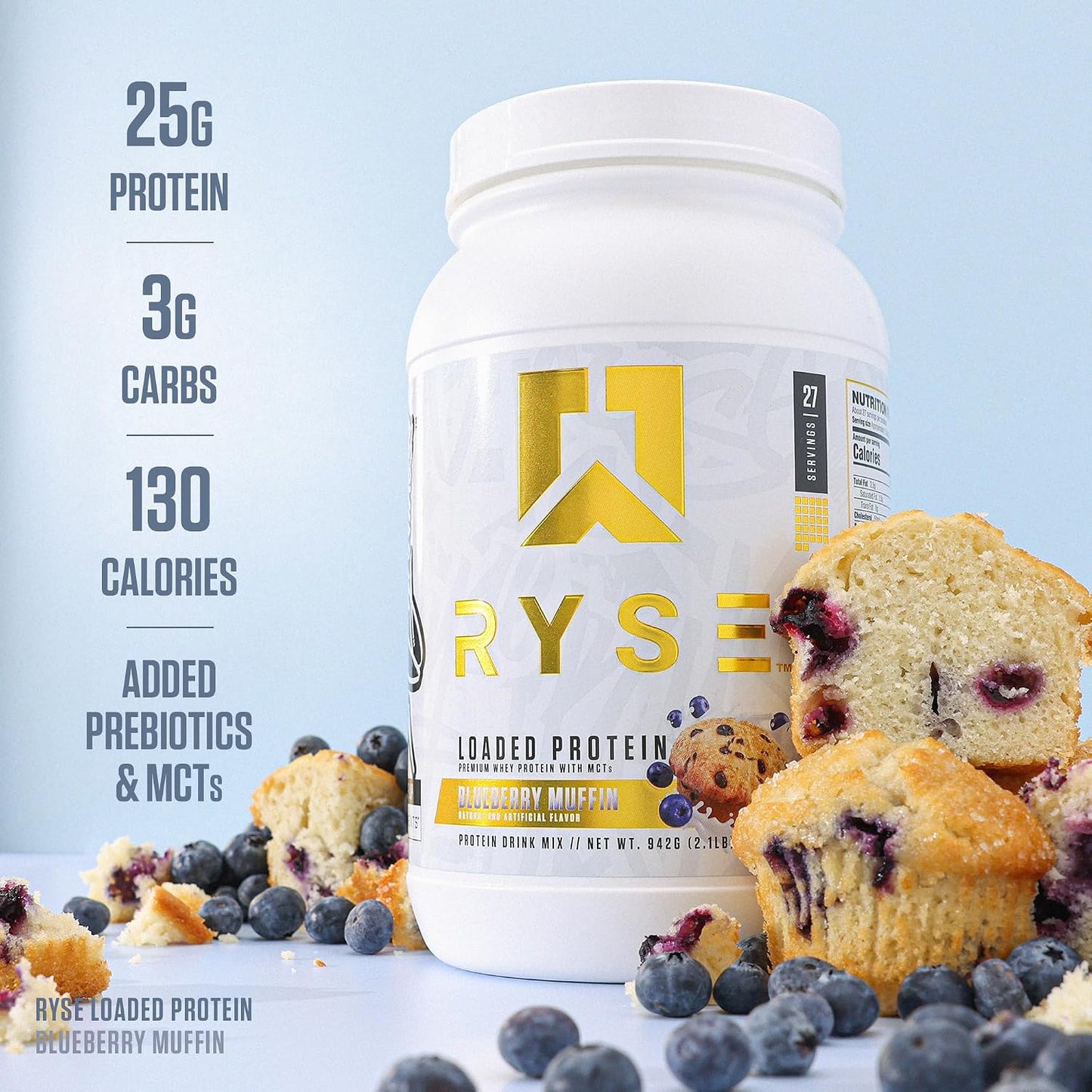 RYSE Loaded Protein Powder - Cinnamon Toast - 25g Whey Protein Isolate & Concentrate with Prebiotic Fiber & MCTs - Low Carb, Low Sugar, Digestive-Friendly - 20 Servings / 1.5 lb Tub