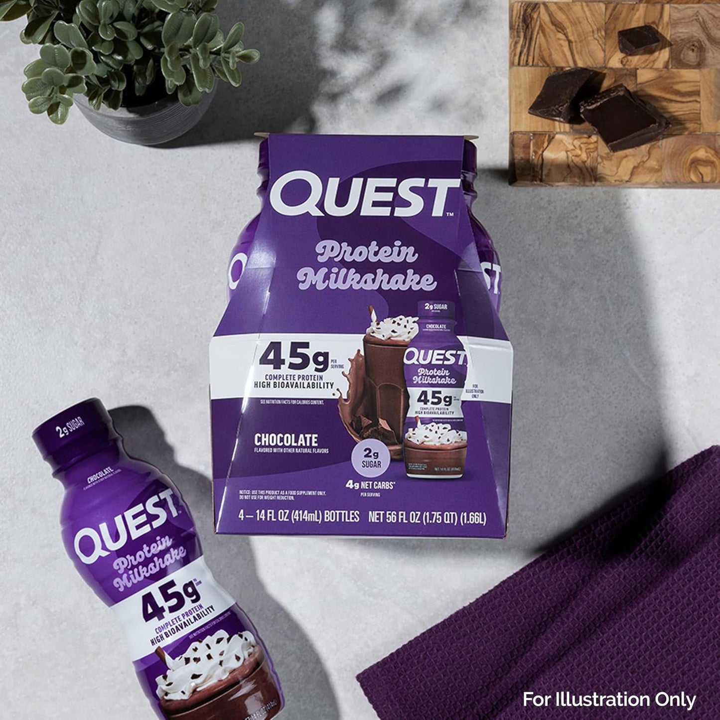 Quest Nutrition Chocolate Protein Shake, 45g Protein, 2g Sugar, 4g Net Carbs, Ready to Drink, Gluten Free, 12 Count | 45g Complete Protein, Ready to Drink, 4g Net Carbs, Gluten Free, Ultrafiltered Nonfat Milk, High Protein, 14 Fl Oz Bottles