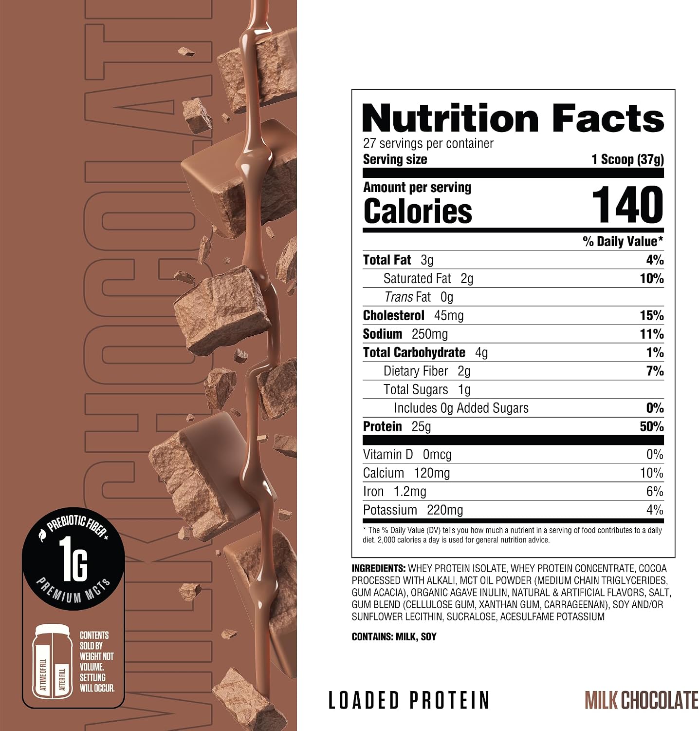 RYSE Loaded Protein Powder - Cinnamon Toast - 25g Whey Protein Isolate & Concentrate with Prebiotic Fiber & MCTs - Low Carb, Low Sugar, Digestive-Friendly - 20 Servings / 1.5 lb Tub