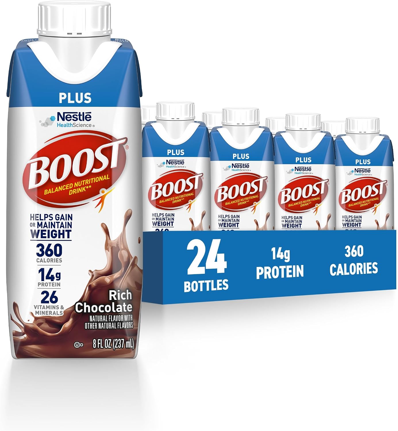 BOOST Plus Nutritional Drink, Rich Chocolate, 8 fl oz (Pack of 24) | Balanced, 8 FL OZ