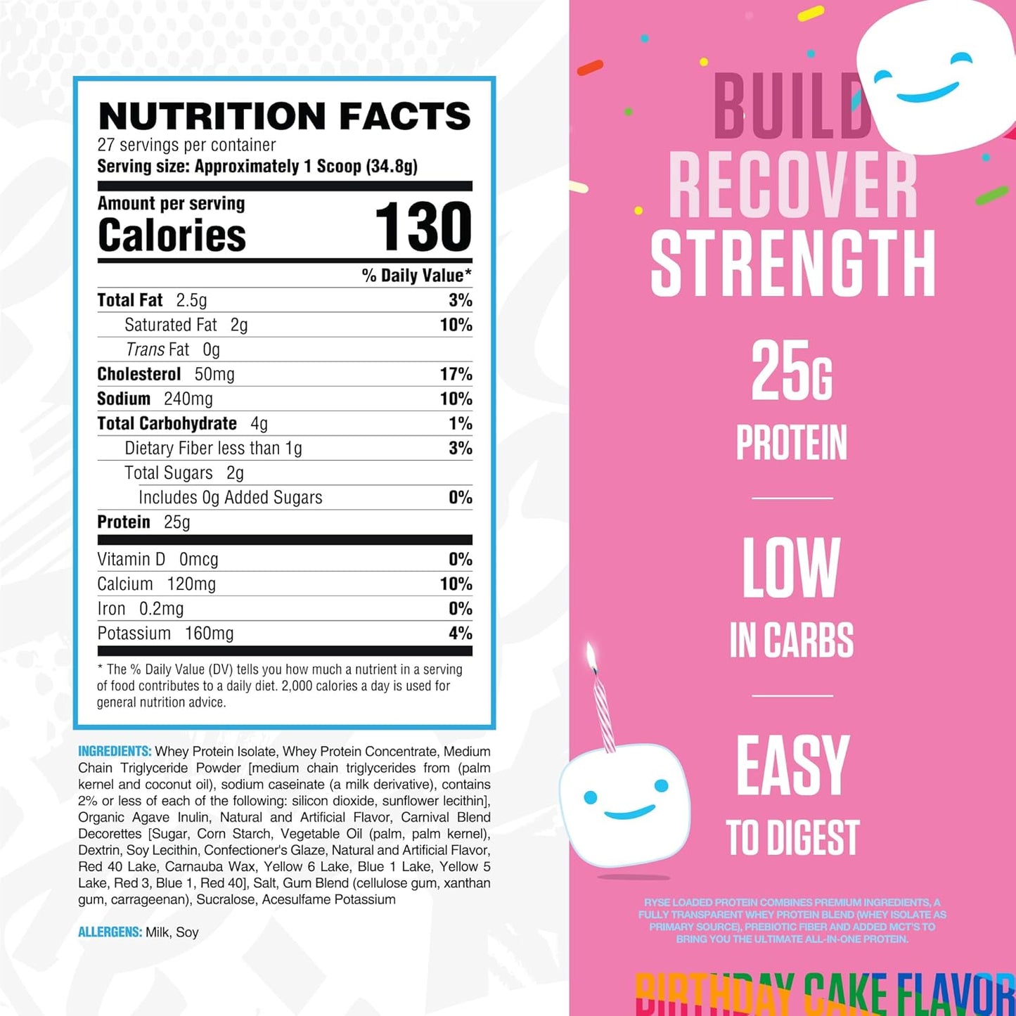 RYSE Loaded Protein Powder - Cinnamon Toast - 25g Whey Protein Isolate & Concentrate with Prebiotic Fiber & MCTs - Low Carb, Low Sugar, Digestive-Friendly - 20 Servings / 1.5 lb Tub