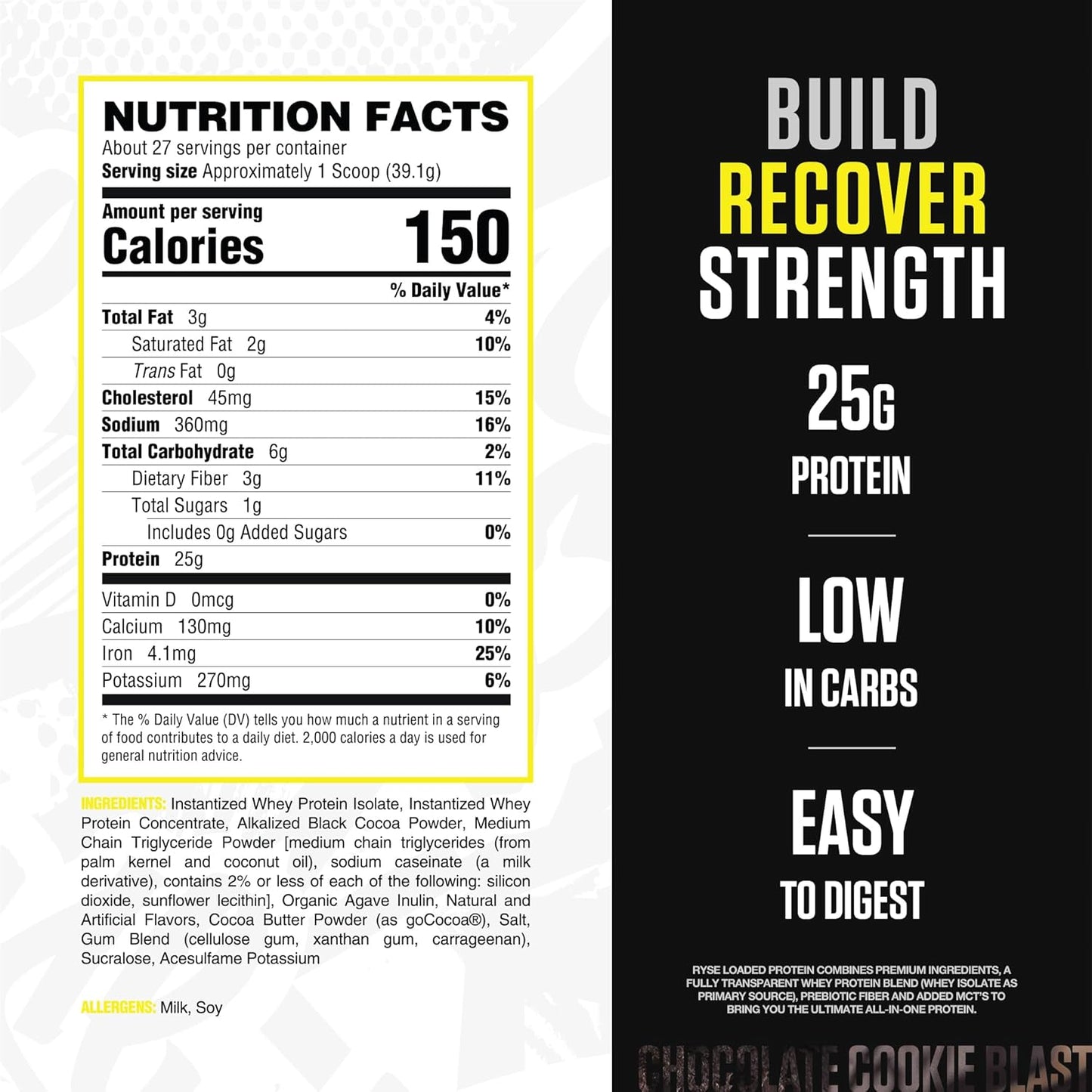 RYSE Loaded Protein Powder - Cinnamon Toast - 25g Whey Protein Isolate & Concentrate with Prebiotic Fiber & MCTs - Low Carb, Low Sugar, Digestive-Friendly - 20 Servings / 1.5 lb Tub