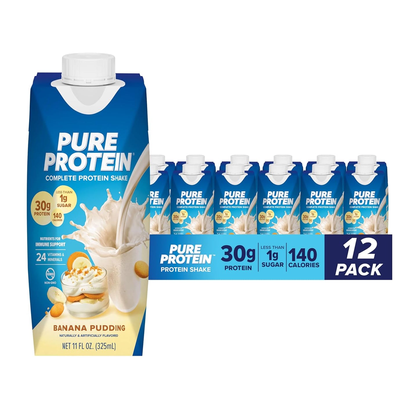 Pure Protein Chocolate Protein Shake, 30g Complete Protein, Ready to Drink and Keto-Friendly, Vitamins A, C, D, and E plus Zinc to Support Immune Health, 11oz Bottles, 12 Pack | Ready to Drink and Keto-Friendly, Vitamins A, C, D, and E plus Zinc to Suppor
