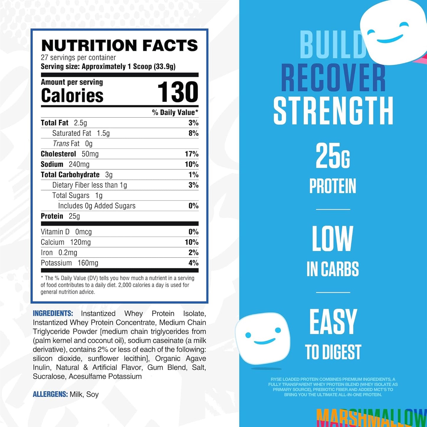 RYSE Loaded Protein Powder - Cinnamon Toast - 25g Whey Protein Isolate & Concentrate with Prebiotic Fiber & MCTs - Low Carb, Low Sugar, Digestive-Friendly - 20 Servings / 1.5 lb Tub