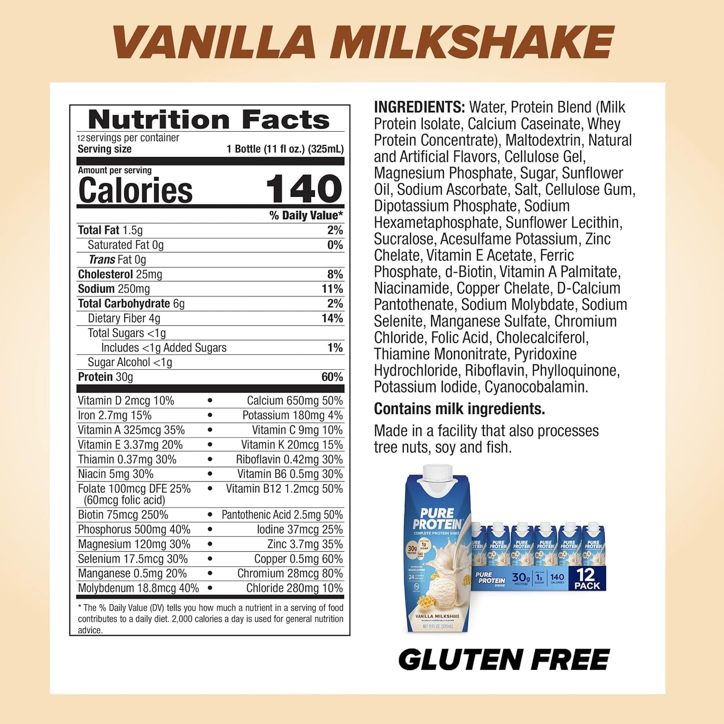 Pure Protein Chocolate Protein Shake, 30g Complete Protein, Ready to Drink and Keto-Friendly, Vitamins A, C, D, and E plus Zinc to Support Immune Health, 11oz Bottles, 12 Pack | Ready to Drink and Keto-Friendly, Vitamins A, C, D, and E plus Zinc to Suppor