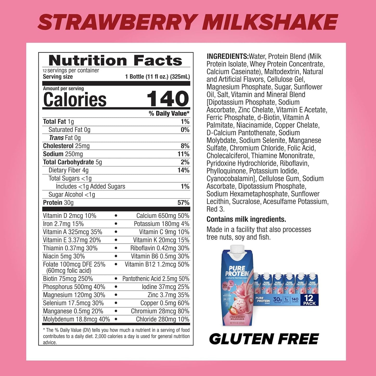 Pure Protein Chocolate Protein Shake, 30g Complete Protein, Ready to Drink and Keto-Friendly, Vitamins A, C, D, and E plus Zinc to Support Immune Health, 11oz Bottles, 12 Pack | Ready to Drink and Keto-Friendly, Vitamins A, C, D, and E plus Zinc to Suppor