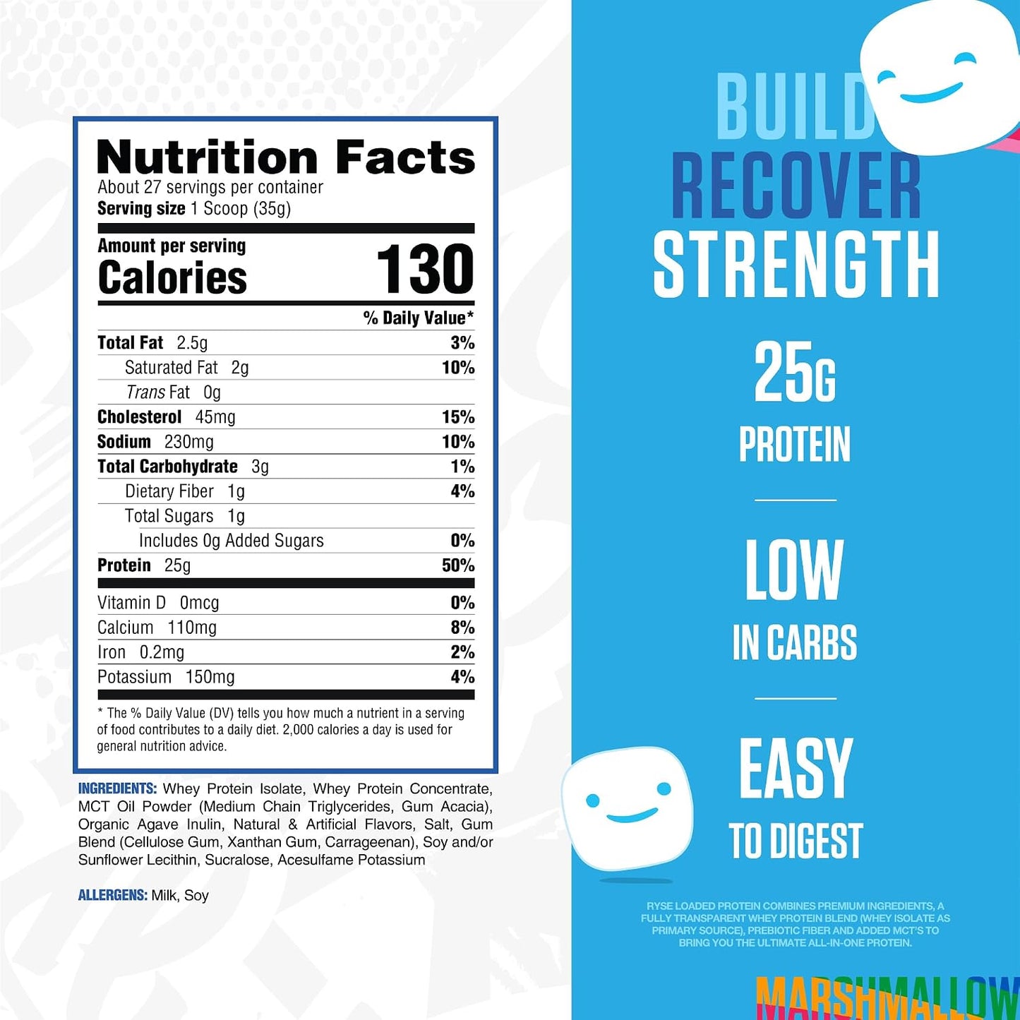 RYSE Loaded Protein Powder - Cinnamon Toast - 25g Whey Protein Isolate & Concentrate with Prebiotic Fiber & MCTs - Low Carb, Low Sugar, Digestive-Friendly - 20 Servings / 1.5 lb Tub