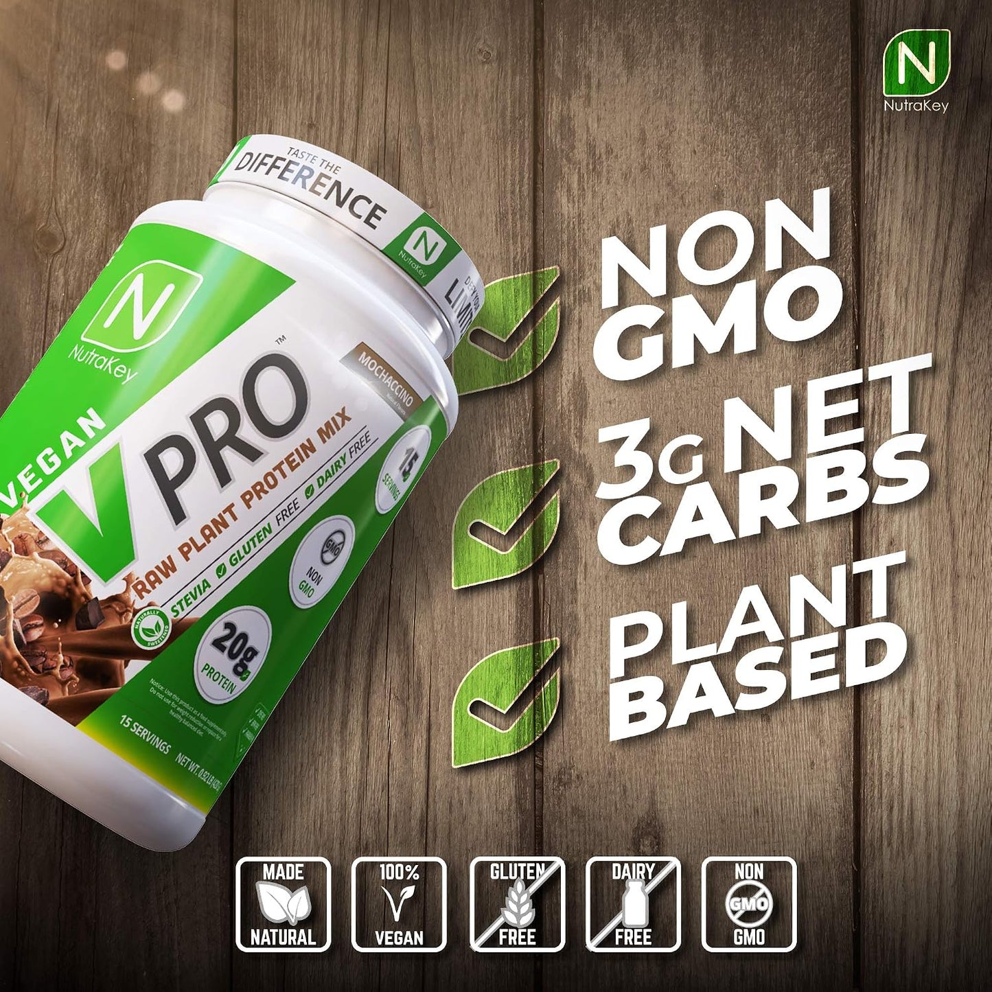 NutraKey V-Pro, Raw Plant Protein Powder, Organic, Vegan, Low Carb, Gluten Free with with 20g of Protein (Vanilla Cookie) 1.78-Pound.