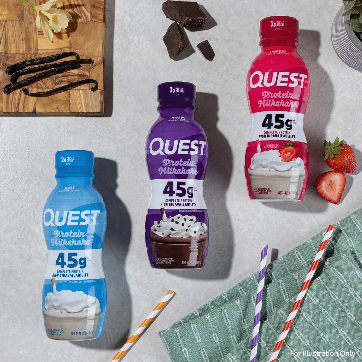 Quest Nutrition Chocolate Protein Shake, 45g Protein, 2g Sugar, 4g Net Carbs, Ready to Drink, Gluten Free, 12 Count | 45g Complete Protein, Ready to Drink, 4g Net Carbs, Gluten Free, Ultrafiltered Nonfat Milk, High Protein, 14 Fl Oz Bottles